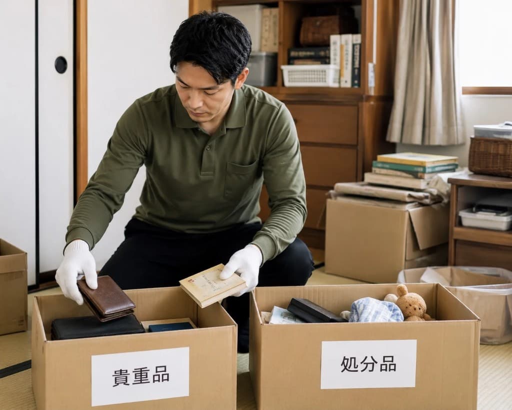 貴重品と処分品に仕分けた段ボール箱